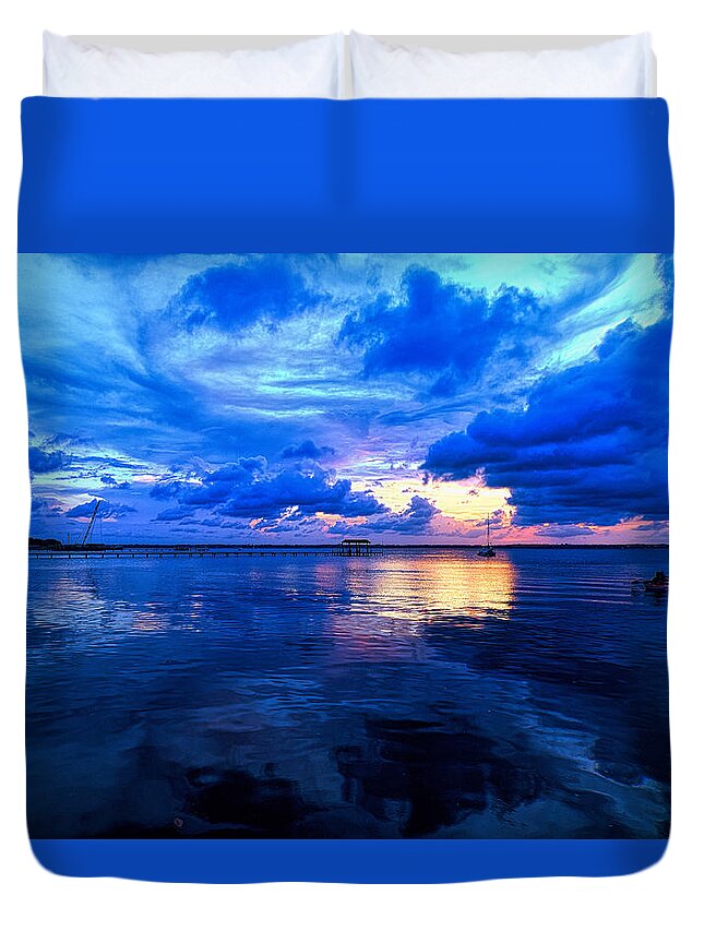 Saint Johns River Duvet Cover featuring the photograph Blazing Blue Sunset by Anthony Baatz