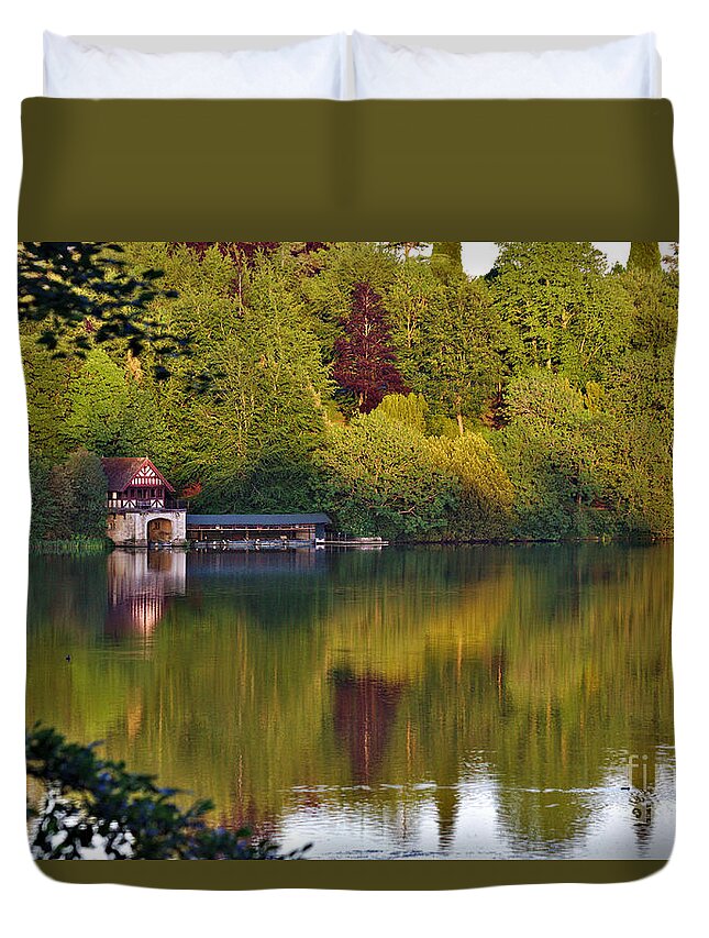 Blenheim Palace Duvet Cover featuring the photograph Blenheim Palace Boathouse 2 by Jeremy Hayden