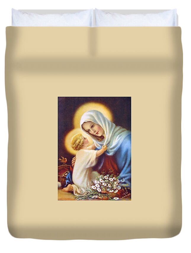 Mary Duvet Cover featuring the painting Blessed Virgin and Child by Artist Unknown