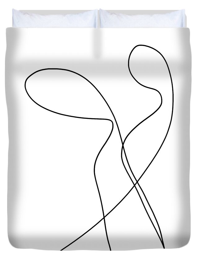 Apple Pencil Drawings Duvet Cover featuring the drawing Blind Contour One Line Drawing - Together by Bill Owen