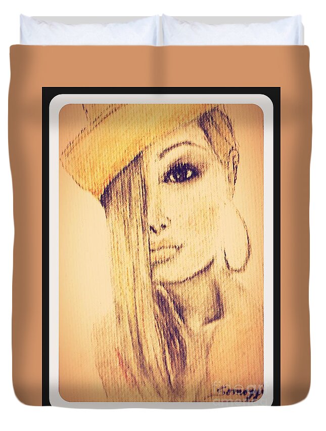 Blond Duvet Cover featuring the digital art Blonde Hair, Yellow Hat -- Amber by Jayne Somogy
