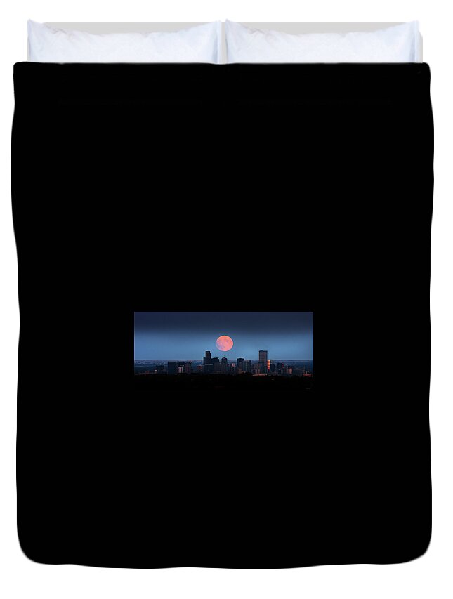 Blood Duvet Cover featuring the photograph Blood Moon Over Denver by Brian Gustafson
