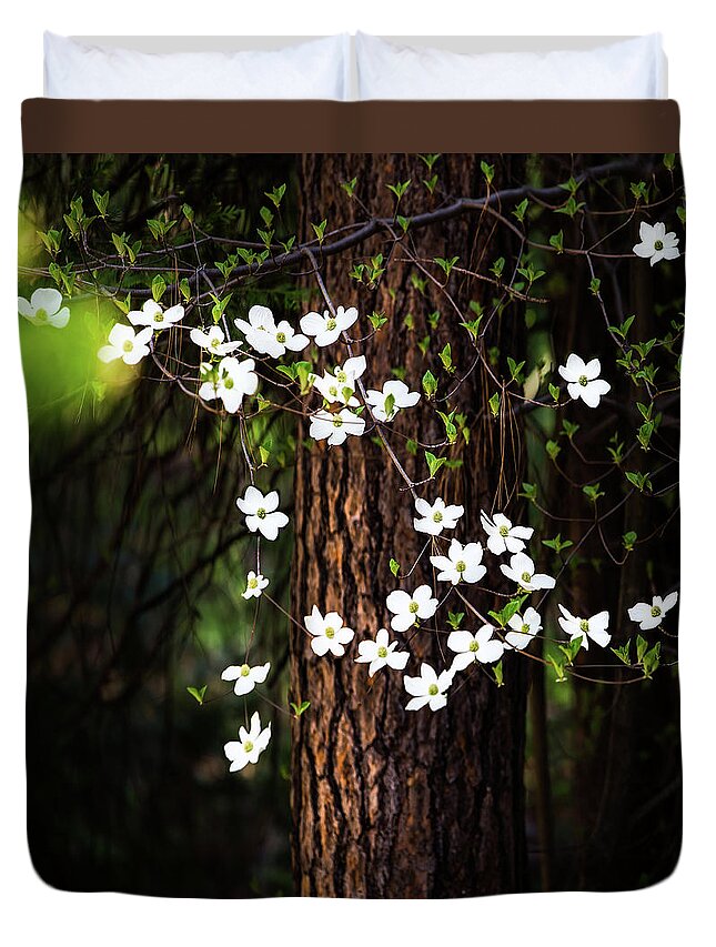 Yosemite Duvet Cover featuring the photograph Blooming Dogwoods in Yosemite by Larry Marshall