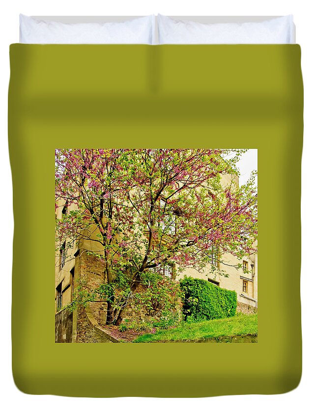 College Ground Duvet Cover featuring the photograph Blooming on the college ground. by Elena Perelman