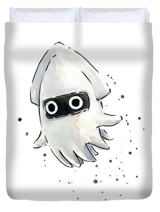 Squid Duvet Cover featuring the painting Blooper Watercolor by Olga Shvartsur
