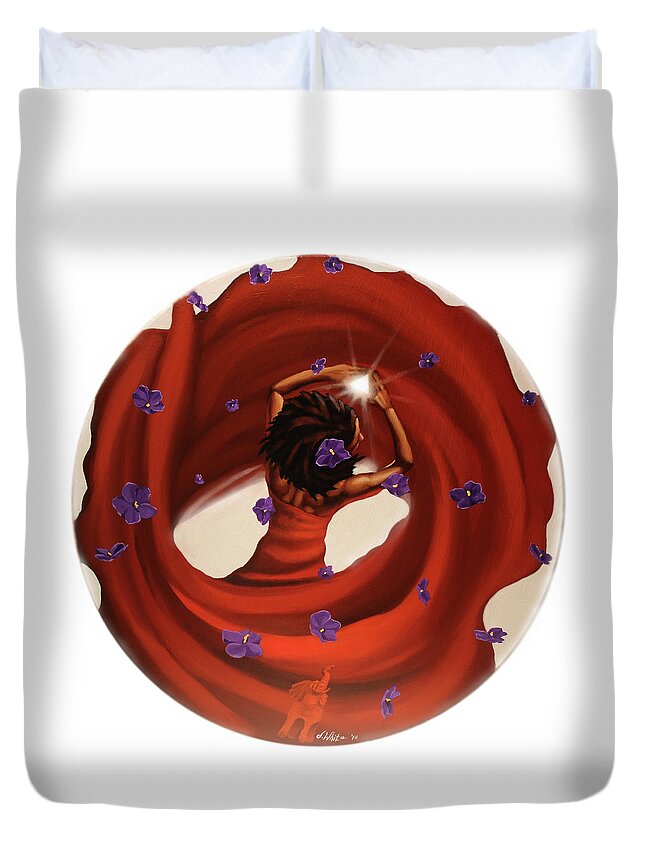 Delta Sigma Theta Duvet Cover featuring the painting Blossom in this light by Jerome White