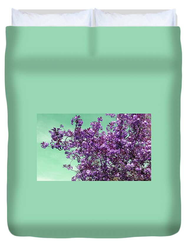 Fantasy Duvet Cover featuring the photograph Blossom O'clock In Violet by Rowena Tutty