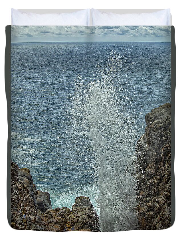 Action Duvet Cover featuring the photograph Blow hole - Natural fountain in Hummanaya, Sri Lanka by Patricia Hofmeester