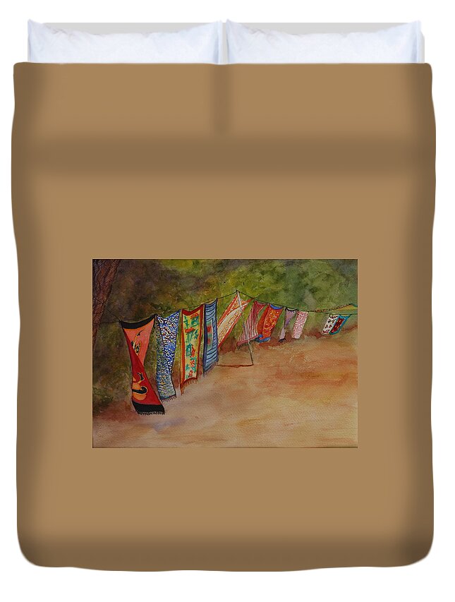 Sari Duvet Cover featuring the painting Blowin' in the Wind by Ruth Kamenev