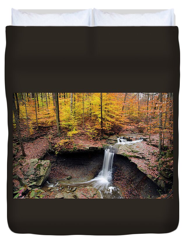 Ohio Duvet Cover featuring the photograph Blue Hen Falls 2 by Ann Bridges