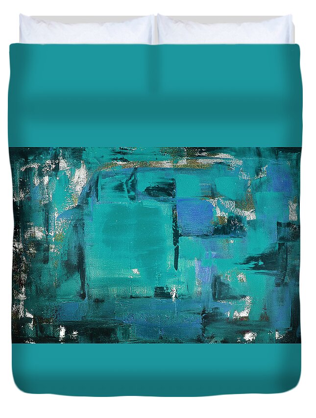 Abstract Duvet Cover featuring the painting Blue Abstract by Gina De Gorna