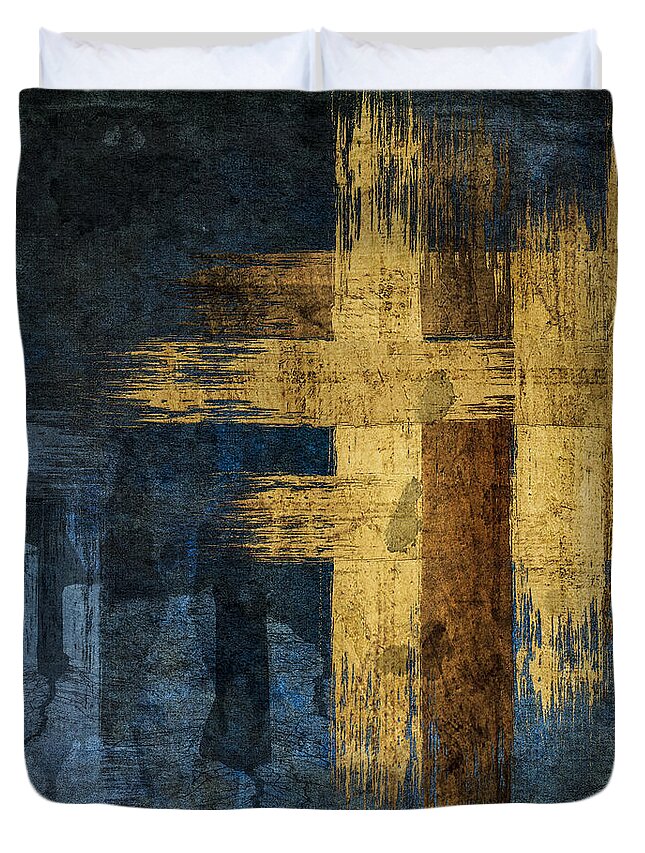 Blue Duvet Cover featuring the photograph Blue and Gold Brushes by Paul Bartell