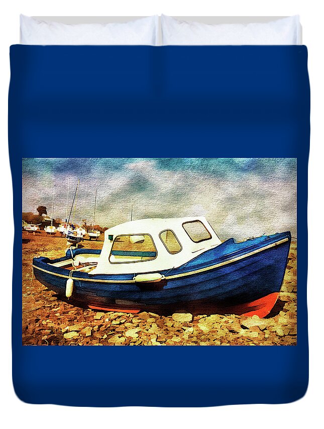 Boat Duvet Cover featuring the photograph Blue and Red Boat Watercolour effect. by John Paul Cullen
