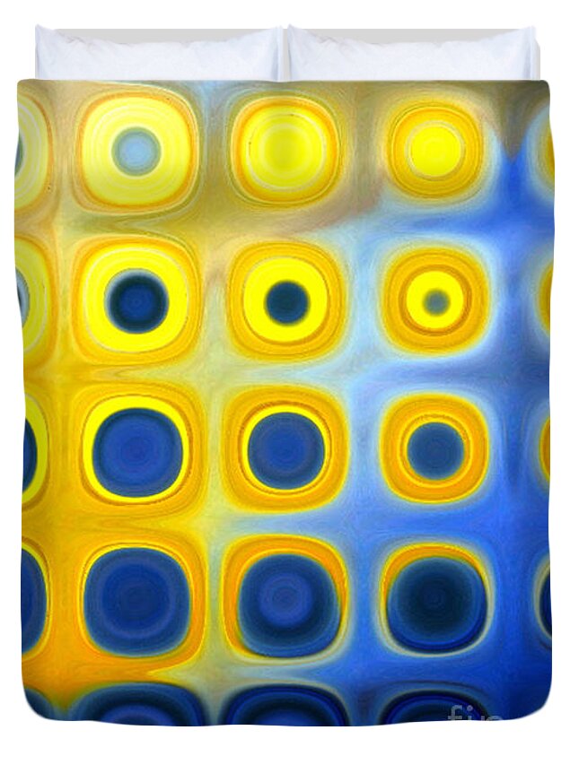 Contemporary Duvet Cover featuring the digital art Abstract Blue and Yellow Circles B by Patty Vicknair