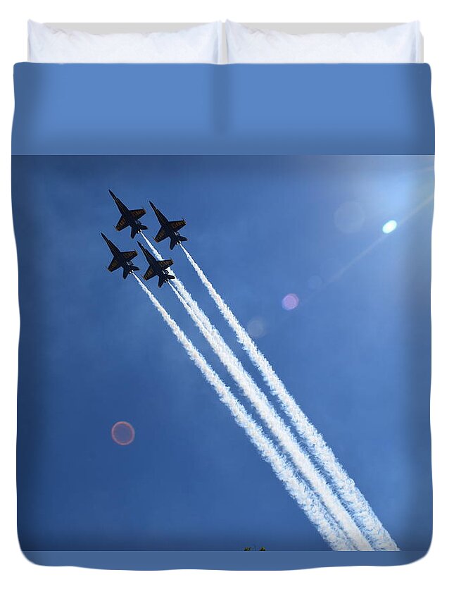 Blue Duvet Cover featuring the photograph Blue Angels on Independence Day by Curtis Krusie