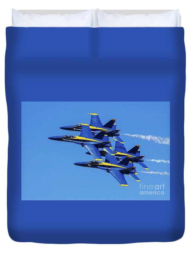 Images Duvet Cover featuring the photograph Blue Angels Very Close Formation 1 by Rick Bures