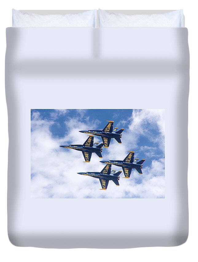 Clouds Duvet Cover featuring the photograph Blue Anges X 4 by Ches Black