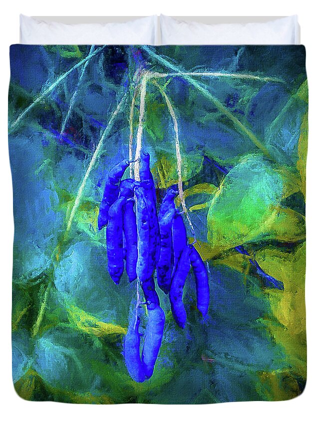 Mona Stut Duvet Cover featuring the digital art Blue Beans by Mona Stut