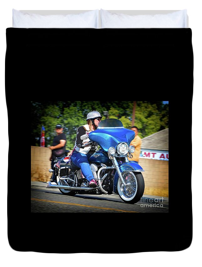 People Duvet Cover featuring the photograph Blue Bling Rider by Gus McCrea