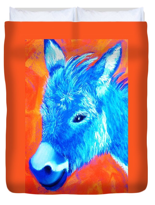 Burro Duvet Cover featuring the painting Blue Burro by Melinda Etzold