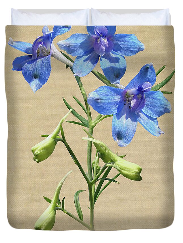 Flower Duvet Cover featuring the digital art Blue Butterfly Delphinium by M Spadecaller