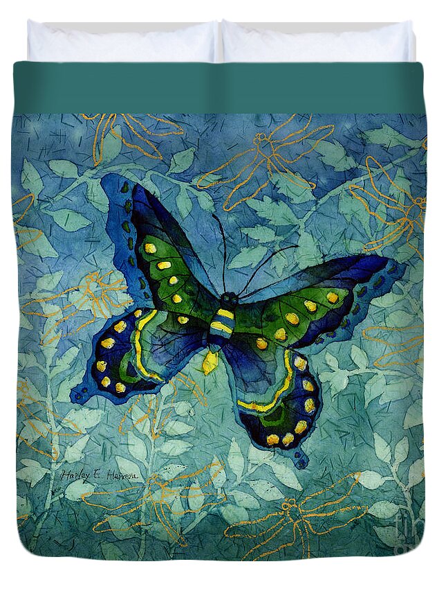 Butterfly Duvet Cover featuring the painting Blue Butterfly by Hailey E Herrera