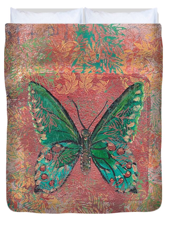 Tropical Butterfly Duvet Cover featuring the painting Blue Butterfly by Ruth Kamenev