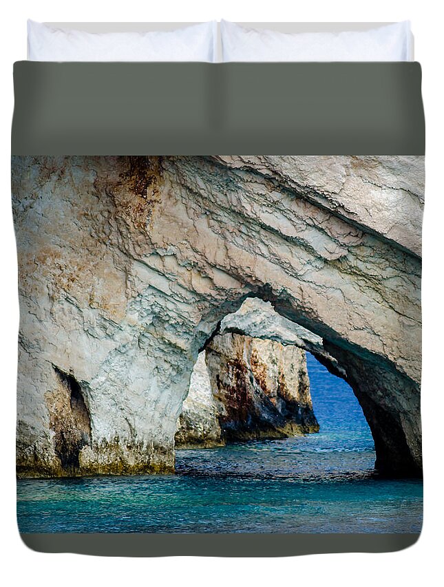 Turquoise Duvet Cover featuring the photograph Blue Caves 1 by Rainer Kersten