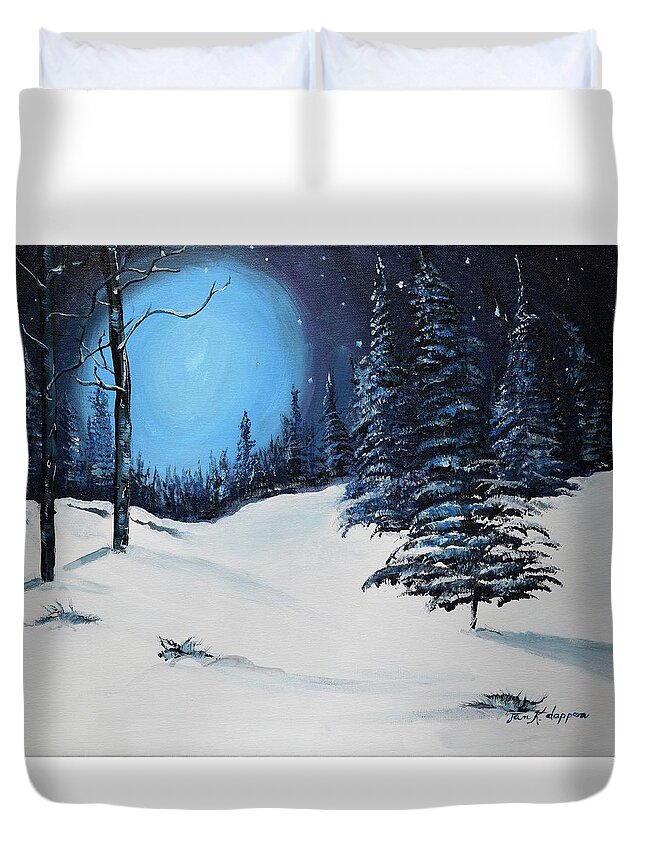 Christmas Duvet Cover featuring the painting Blue Christmas by Jan Dappen