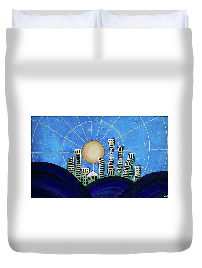 Blue Duvet Cover featuring the painting Blue City by April Burton