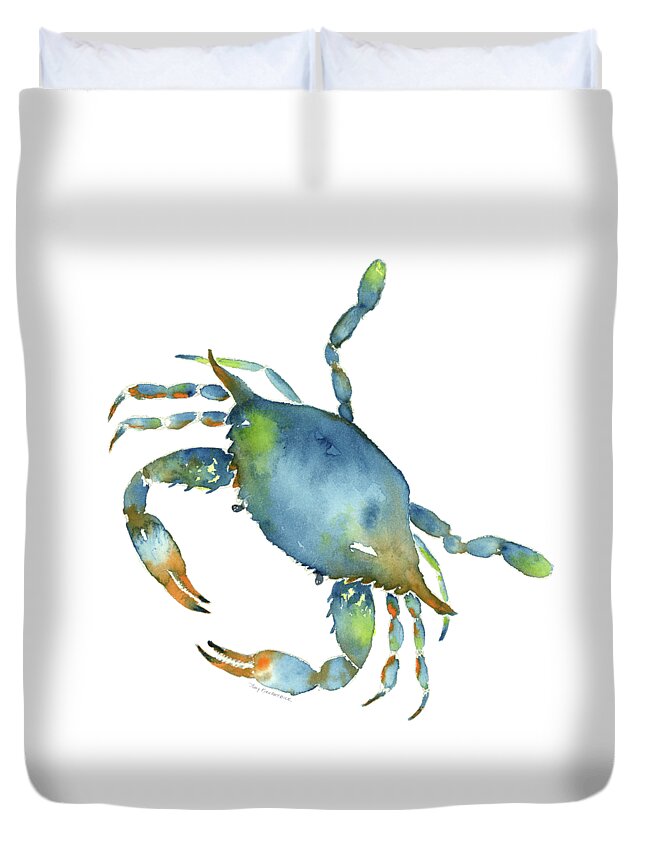 Crab Painting Duvet Cover featuring the painting Blue Crab by Amy Kirkpatrick