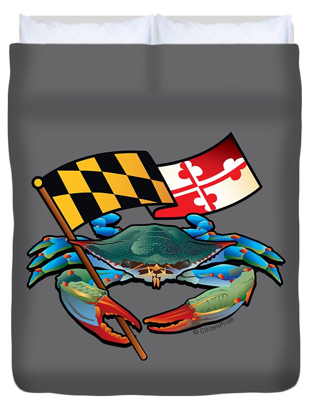 Maryland Flag Duvet Cover featuring the digital art Blue Crab Maryland Flag by Joe Barsin