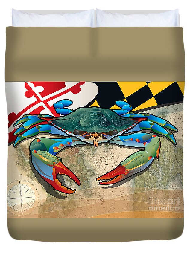 Crab Duvet Cover featuring the digital art Blue Crab of Maryland by Joe Barsin