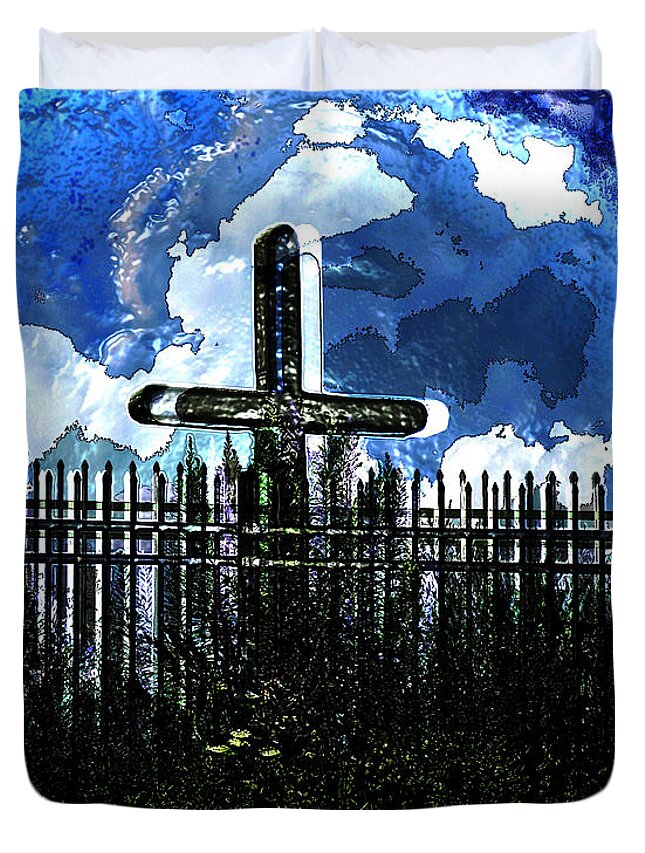 Photo Duvet Cover featuring the photograph Blue Cross by John Vincent Palozzi