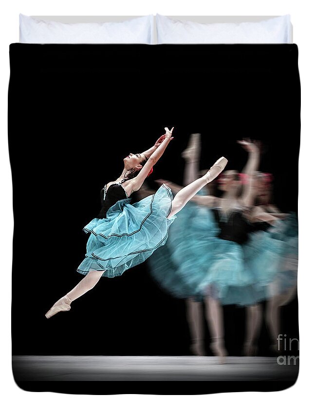 Ballet Duvet Cover featuring the photograph Blue dress dance by Dimitar Hristov