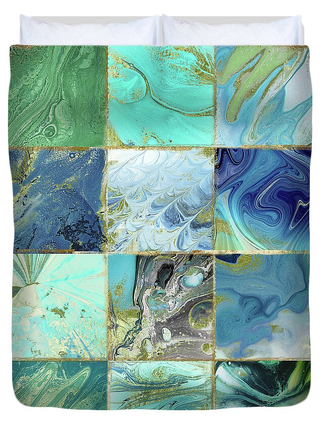 Abstract Duvet Cover featuring the painting Blue Earth by Mindy Sommers