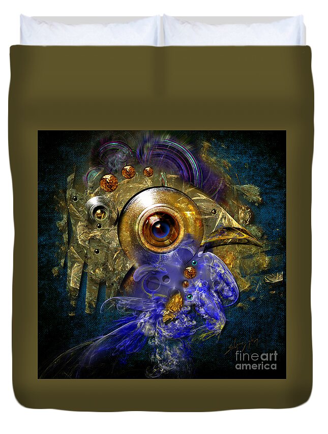 Animals Duvet Cover featuring the painting Blue eyed bird by Alexa Szlavics