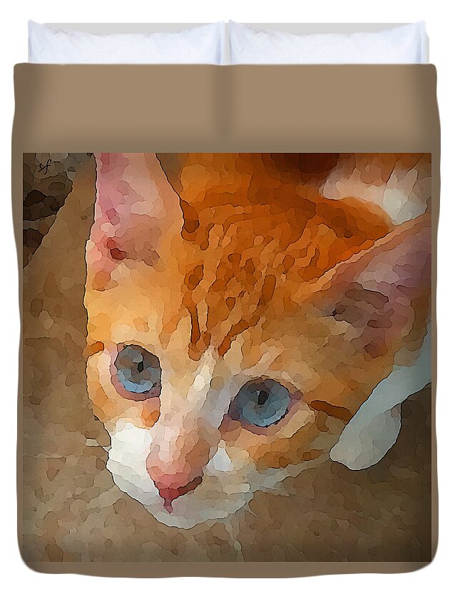 Impressionist Duvet Cover featuring the digital art Blue eyed Punk by Shelli Fitzpatrick