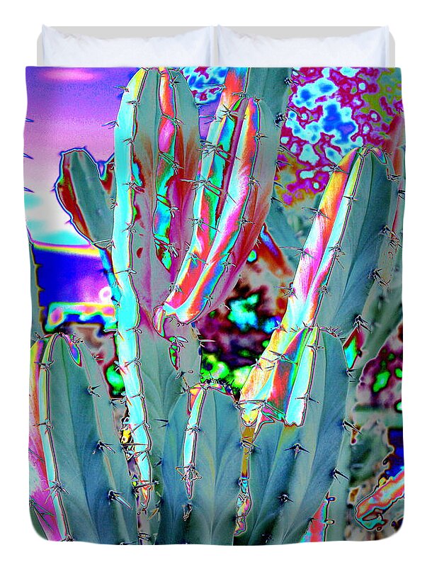 Cactus Duvet Cover featuring the photograph Blue Flame Cactus Abstract by M Diane Bonaparte