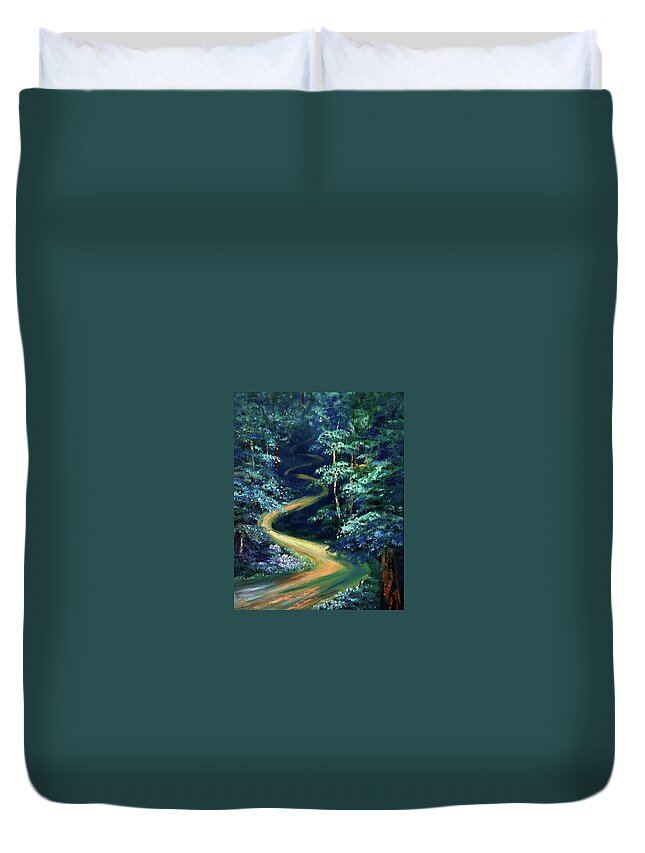 Blue Forest Duvet Cover featuring the painting Blue Forest by Gina De Gorna