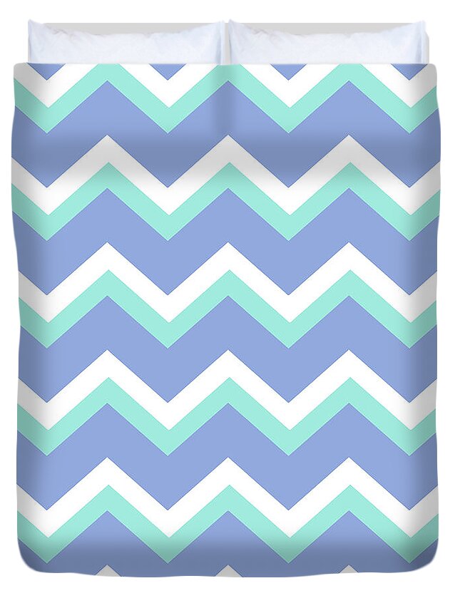 Chevron Duvet Cover featuring the mixed media Blue Green Chevron Pattern by Christina Rollo