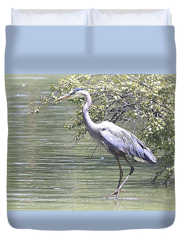 Blue Heron Duvet Cover featuring the photograph Blue Heron by Clarice Lakota