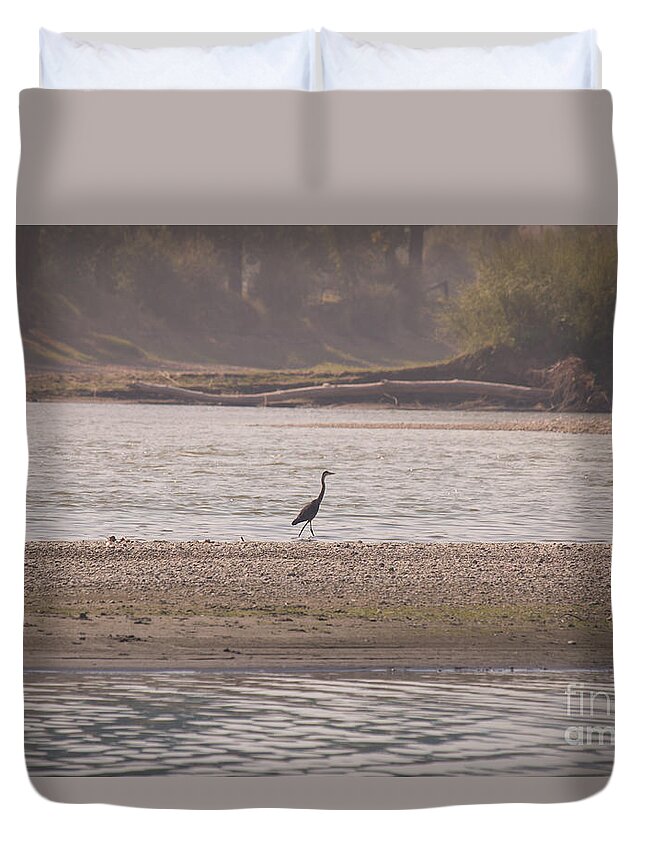 Blue Heron Duvet Cover featuring the photograph Blue Heron on the Yellowstone by Shevin Childers