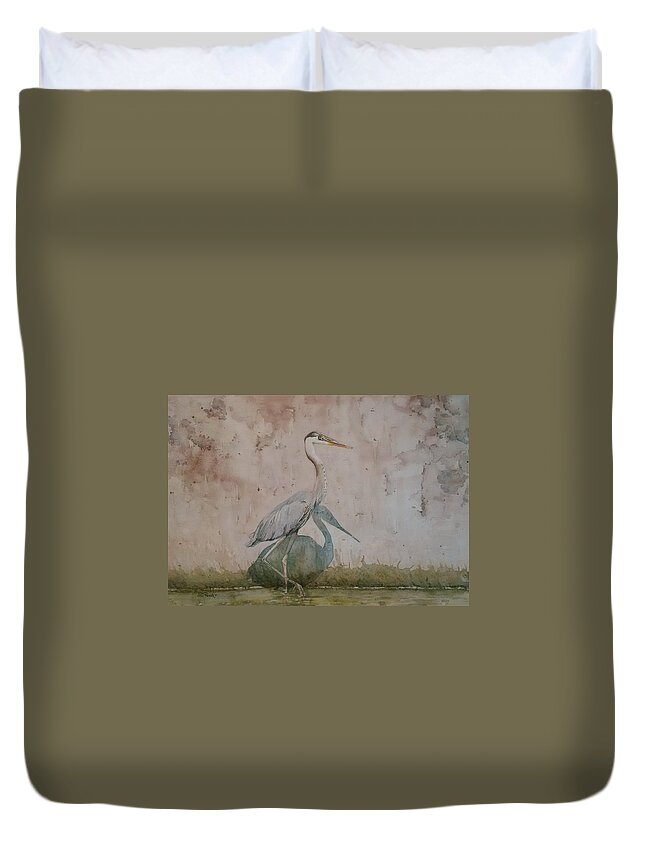 Blue Heron Duvet Cover featuring the painting Blue Heron by Sheila Romard