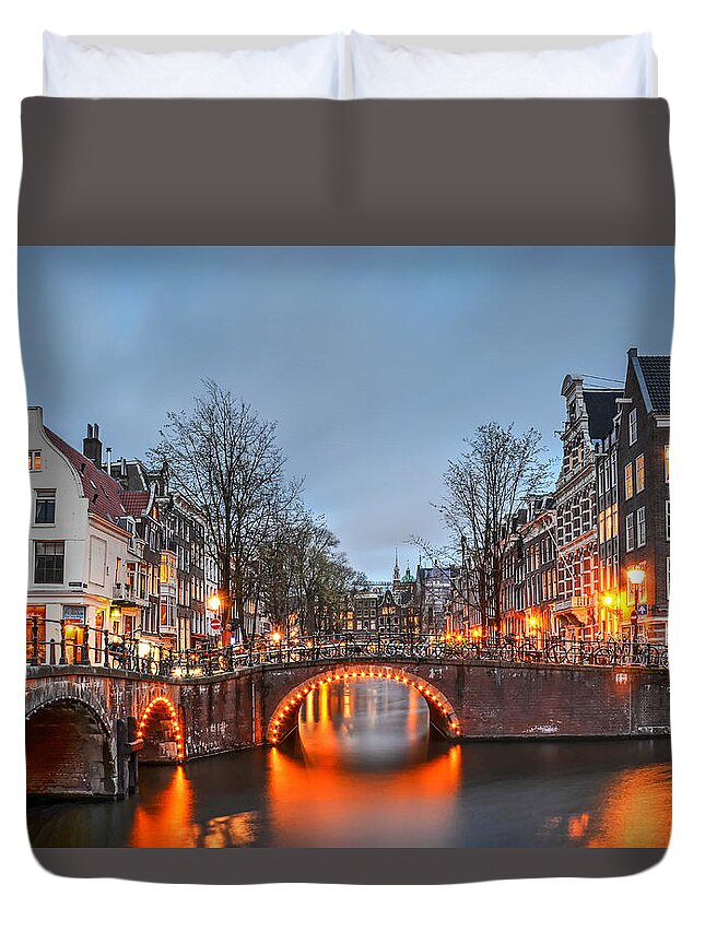 Amsterdam Duvet Cover featuring the photograph Blue Hour in Amsterdam by Frans Blok
