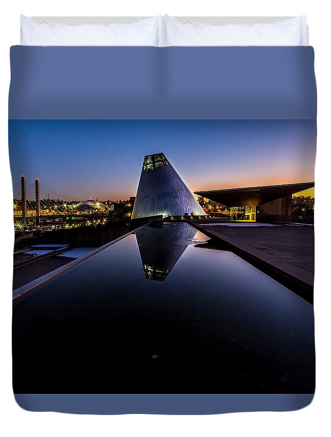 Rob Green Duvet Cover featuring the photograph Blue Hour Reflections on Glass by Rob Green