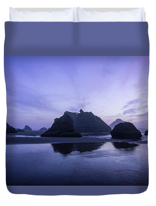 Beaches Duvet Cover featuring the photograph Blue Hour Reflections by Steven Clark