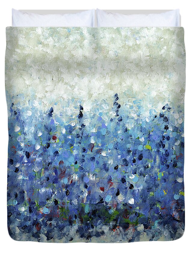 Abstract Landscape Duvet Cover featuring the painting Blue Intensity by Lynne Taetzsch
