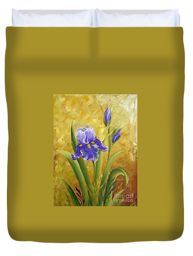 Iris Duvet Cover featuring the painting Blue Iris by Jimmie Bartlett