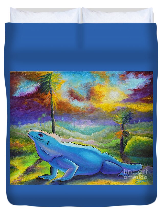 Trees Duvet Cover featuring the painting Blue by Jerome Wilson